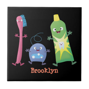 Cute toothbrush toothpaste dental floss cartoon ceramic tile