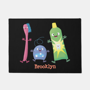 Cute toothbrush toothpaste dental floss cartoon doormat