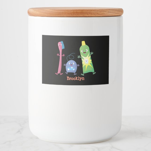 Cute toothbrush toothpaste dental floss cartoon food label (Front)