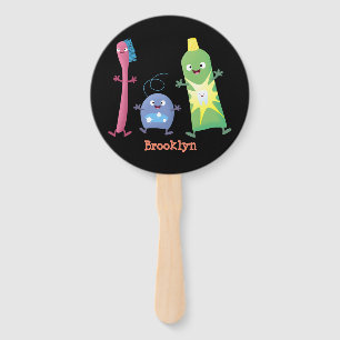 Cute toothbrush toothpaste dental floss cartoon hand fan