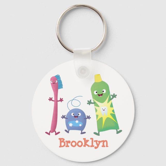 Cute toothbrush toothpaste dental floss cartoon key ring (Front)