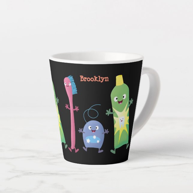 Cute toothbrush toothpaste dental floss cartoon latte mug (Right Angle)