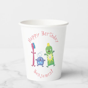 Cute toothbrush toothpaste dental floss cartoon paper cups