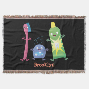 Cute toothbrush toothpaste dental floss cartoon throw blanket