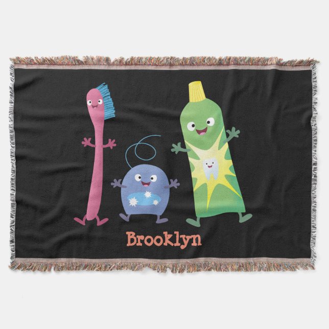 Cute toothbrush toothpaste dental floss cartoon throw blanket (Front)