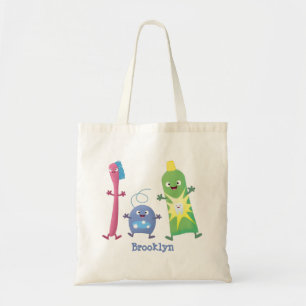Cute toothbrush toothpaste dental floss cartoon tote bag