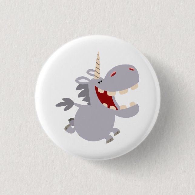 Cute Toothy Cartoon Unicorn Button Badge (Front)