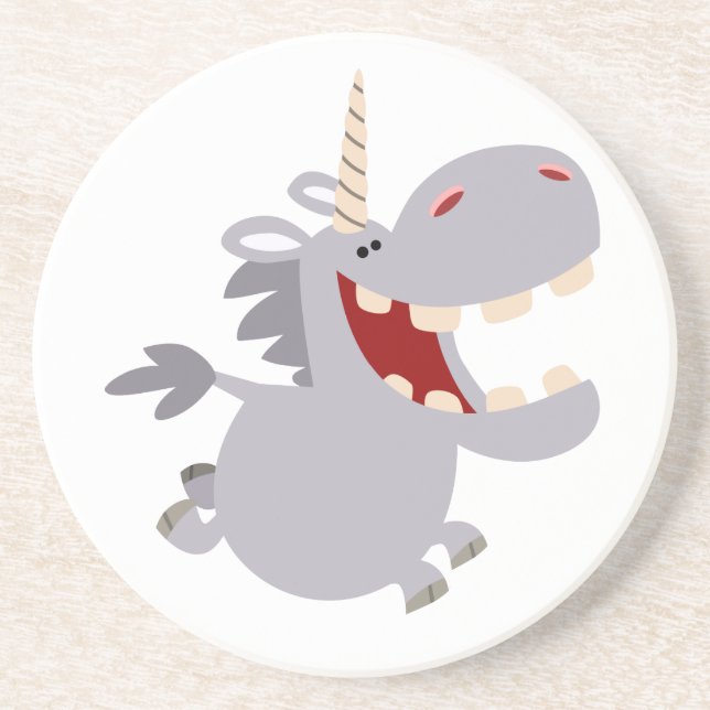 Cute Toothy Cartoon Unicorn Coaster (Front)