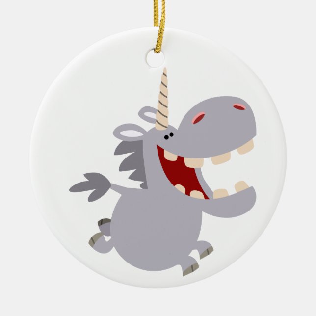 Cute Toothy Cartoon Unicorn Ornament (Front)