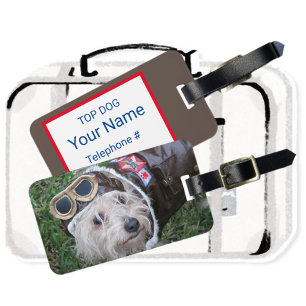 Cute Top Dog in Aviator Uniform Luggage Tag