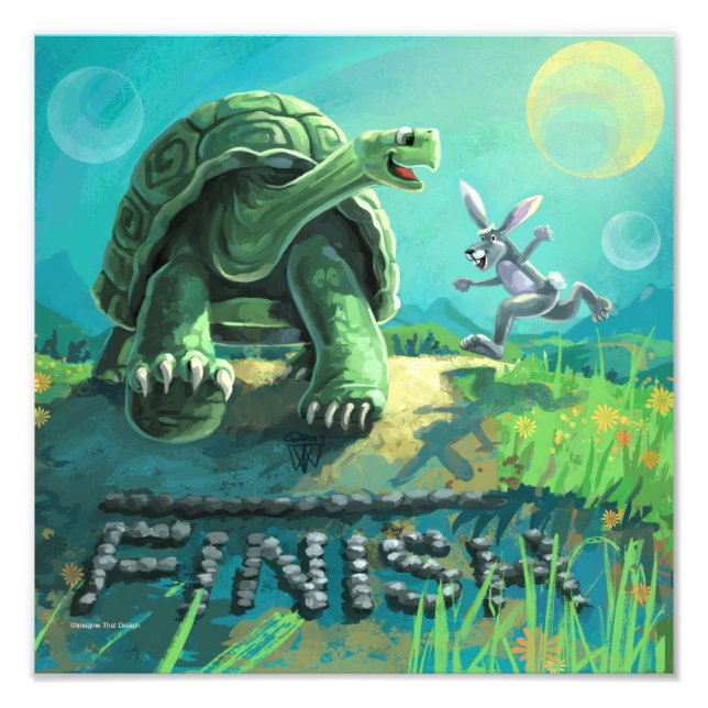Cute Tortoise and the Hare Art Photo Print (Front)