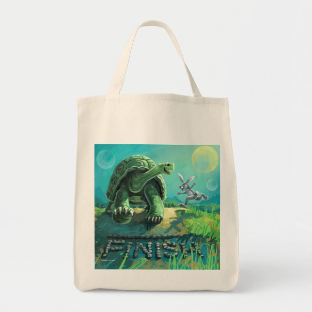 Cute Tortoise and the Hare Art Tote Bag (Front)