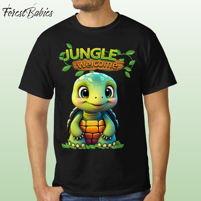 Cute Tortoise Box Turtle Animal Character Black 🐢 T-Shirt (Cute Tortoise Tee Adorable Box Turtle Woodland Wildlife Cartoon Graphic Animal Character T-shirt 🐢)