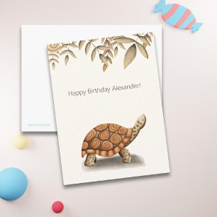 Cute Tortoise Brown Personalised Birthday Postcard