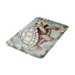 Cute tortoise on floral bath mat