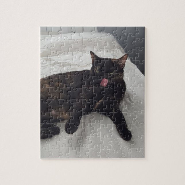 Cute Tortoise Shell Cat on Bed, Puzzles (Vertical)