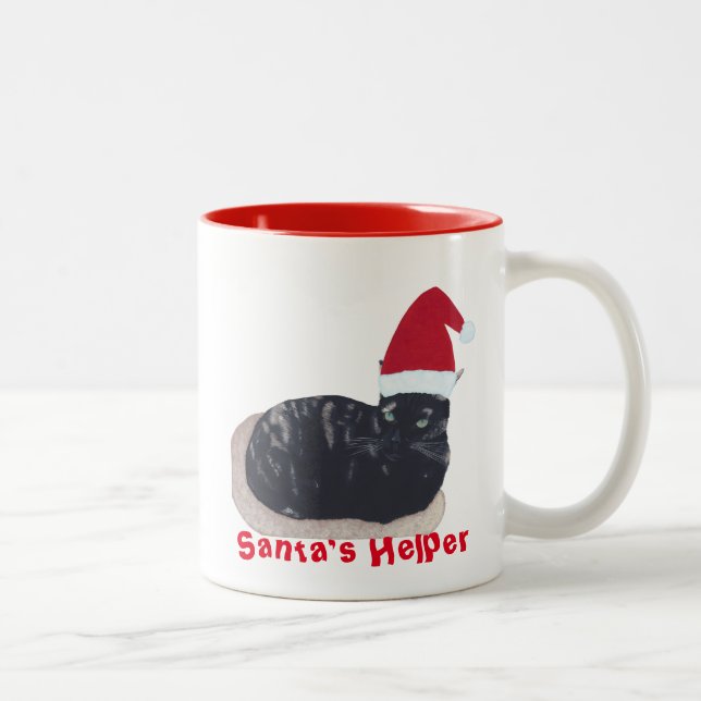 Cute Tortoiseshell Cat Santa Helper Mugs (Right)
