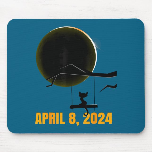 Cute Total Solar Eclipse Cat Saying Mouse Pad (Front)
