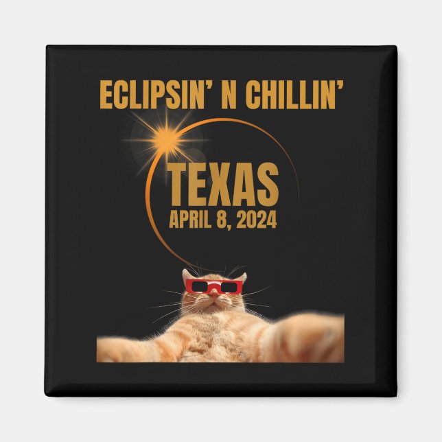 Cute Total Solar Eclipse Cat Texas Magnet (Front)