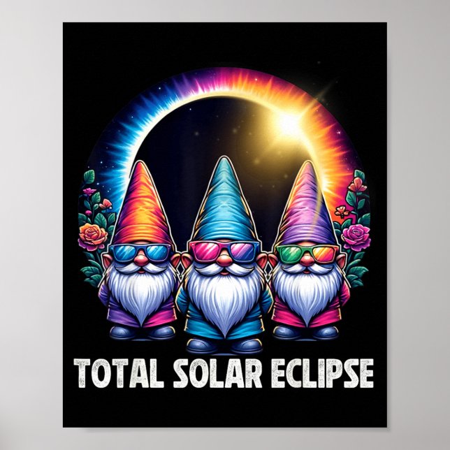 Cute Total Solar Eclipse Matching Gnomes Poster (Front)