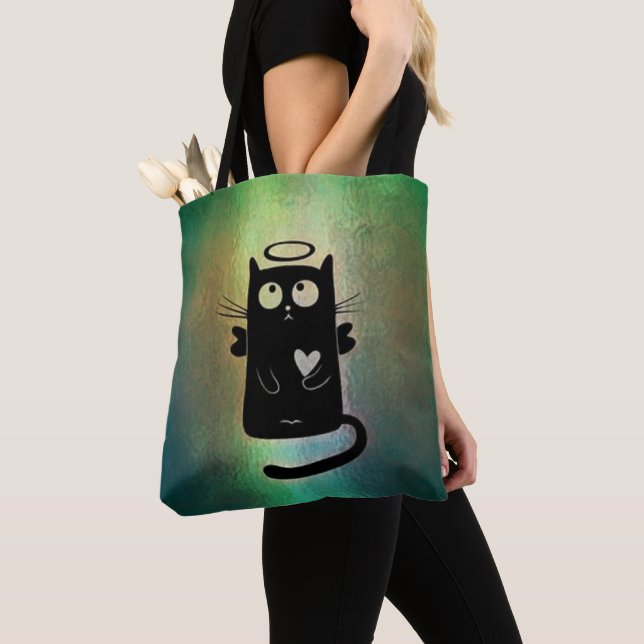Cute Totally Innocent Angel Cat Tote Bag (Close Up)