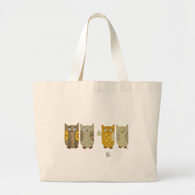 Cute Tote Bag - 4 Gold Owls  (Front)
