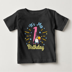 Cute Toucan 1st Birthday 1 Year Old Birth Girl Baby T-Shirt