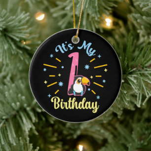 Cute Toucan 1st Birthday 1 Year Old Birth Girl Ceramic Ornament