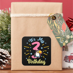 Cute Toucan 3rd Birthday 3 Year Old Birth Girl Square Sticker