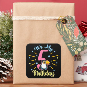 Cute Toucan 5th Birthday 5 Year Old Birth Girl Square Sticker