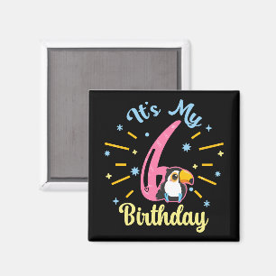 Cute Toucan 6th Birthday 6 Year Old Birth Girl Magnet