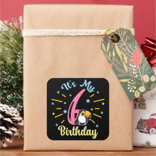 Cute Toucan 6th Birthday 6 Year Old Birth Girl  Square Sticker