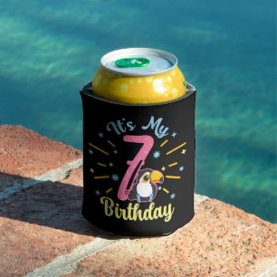 Cute Toucan 7th Birthday 7 Year Old Birth Girl Can Cooler