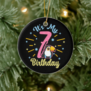 Cute Toucan 7th Birthday 7 Year Old Birth Girl Ceramic Ornament
