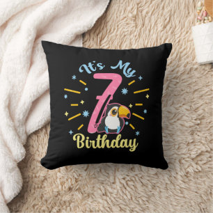 Cute Toucan 7th Birthday 7 Year Old Birth Girl  Cushion