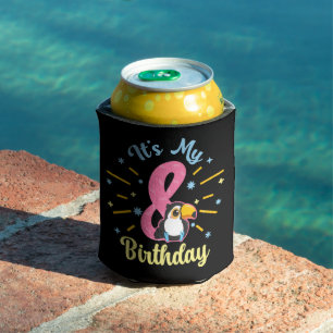 Cute Toucan 8th Birthday 8 Year Old Birth Girl Can Cooler
