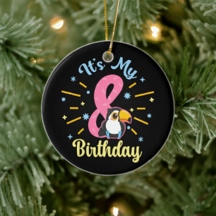Cute Toucan 8th Birthday 8 Year Old Birth Girl Ceramic Ornament