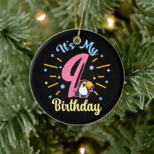 Cute Toucan 9th Birthday 89 Year Old Birth Girl Ceramic Ornament