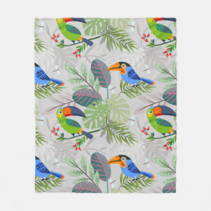 Cute Toucan bird, Everybirdy Pattern, Watercolors Fleece Blanket