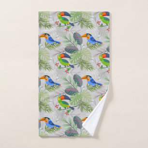 Cute Toucan bird, Everybirdy Pattern, Watercolors Hand Towel