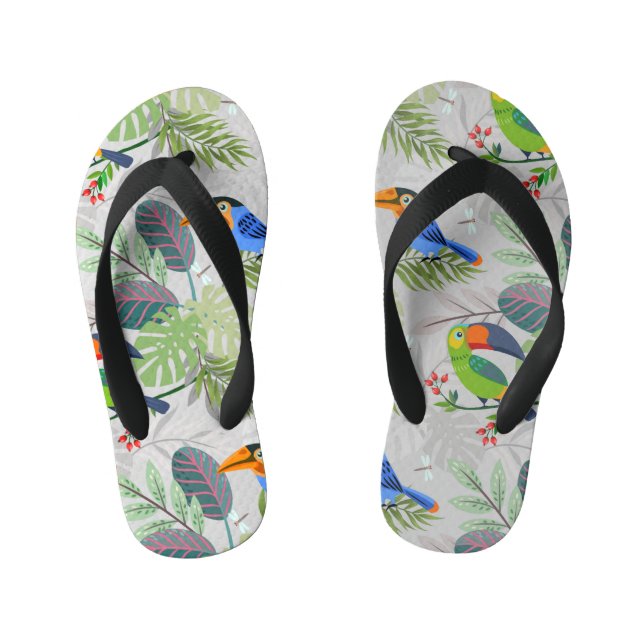 Cute Toucan bird, Everybirdy Pattern, Watercolors Kid's Thongs (Footbed)