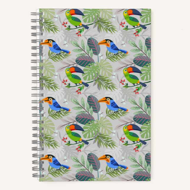 Cute Toucan bird, Everybirdy Pattern, Watercolors Notebook (Front)