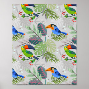 Cute Toucan bird, Everybirdy Pattern, Watercolors Poster