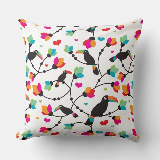 cute toucan bird tropical illustration cushion (Front)