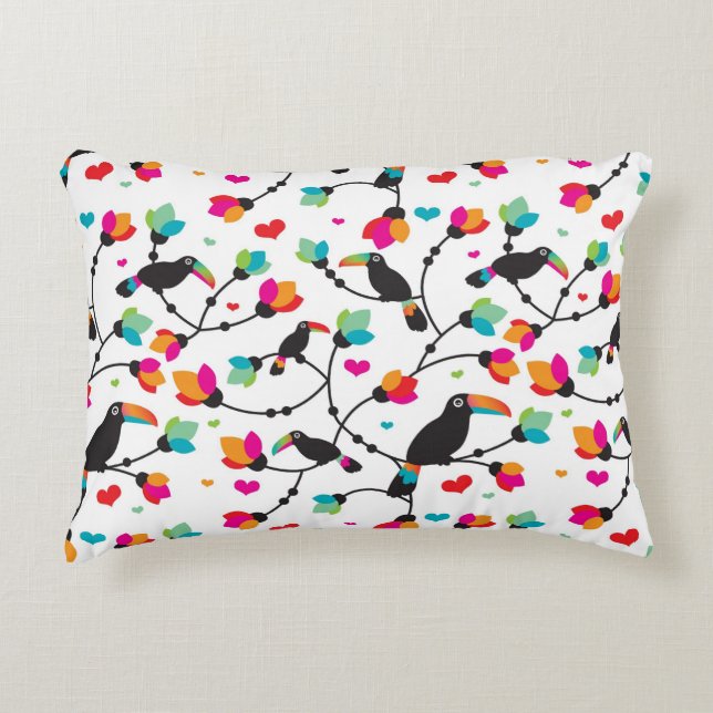 cute toucan bird tropical illustration decorative cushion (Front)