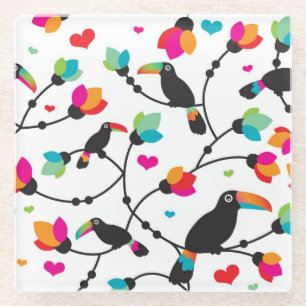 cute toucan bird tropical illustration glass coaster