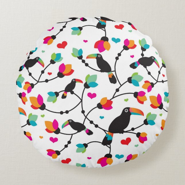 cute toucan bird tropical illustration round cushion (Front)