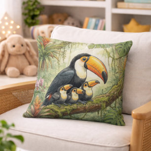 Cute Toucan Mama And Chicks Jungle Animals Cushion