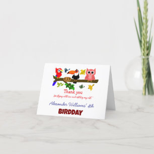 Cute Toucan Parrot Owl Summer Bird Birthday  Thank You Card
