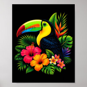 Cute Toucan Trocal Bird Summer Floral Vacation Poster